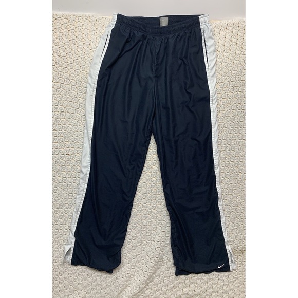 Nike Pants Women's Size L (12-14) Navy Blue Running Ankle Track White Stripes - Picture 1 of 12